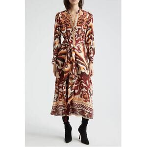 B49 Farm Rio Toucans Scarf Maxi Dress Womens Small Long Sleeve Boho Earthy Chic